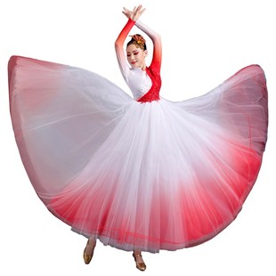 开场舞大摆裙演出服古典舞蹈服装 中国红歌歌伴舞长裙 飘逸灯火里