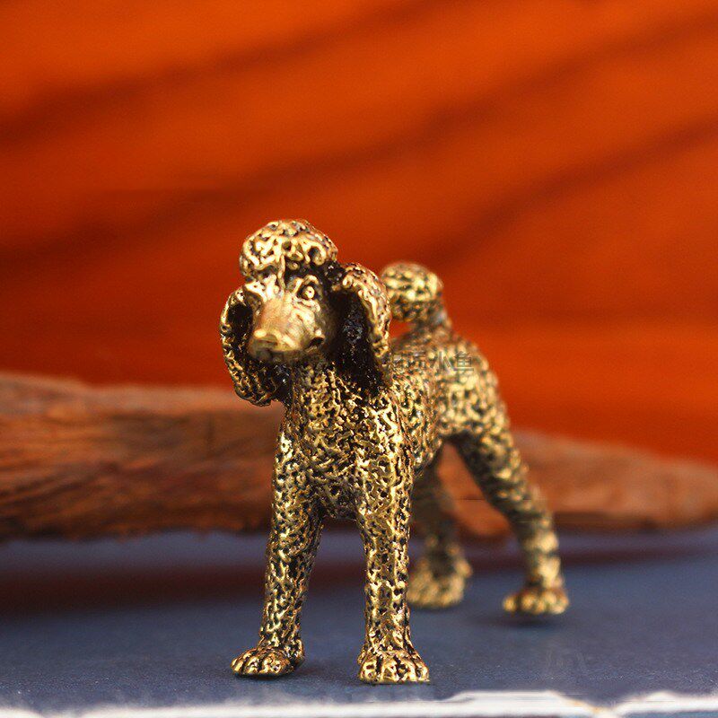 纯黄铜贵宾犬摆件实心铜小狗泰迪狼狗生肖狗工艺品小铜器桌面装饰
