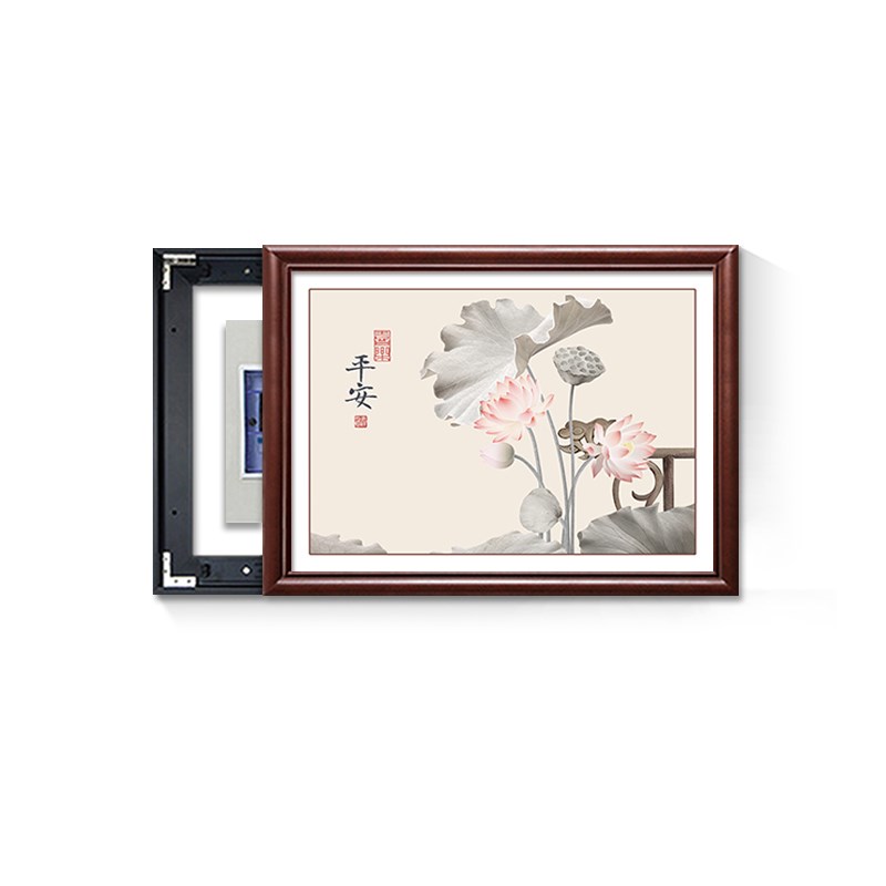 荷花新中式电表箱装饰画2025新款免打孔配电箱空开盒盖板遮挡挂画