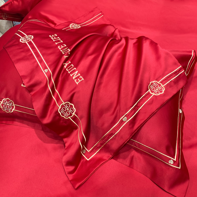 新中式120S全棉床单贡缎被套婚庆喜字四件套婚嫁被套新婚床上用品