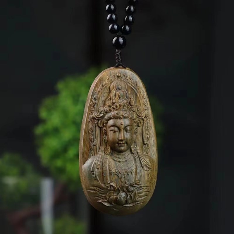 阿根廷绿檀精雕观音菩萨聚福吊坠汽车挂件文玩挂件工艺礼品摆饰复