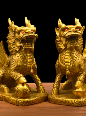 包邮纯铜财富麒麟摆件镇宅招财火麒麟铜铜麒麟