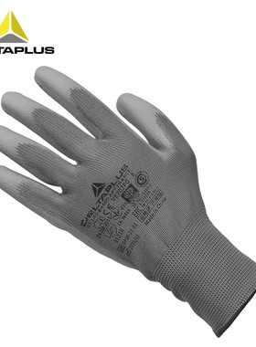 代尔塔201705劳保手套PU涂掌工地耐磨工业透气建筑防护工作手套