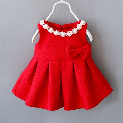 女童连衣裙女宝宝红色公主裙子马甲背心裙婴儿一周岁礼服春秋洋气