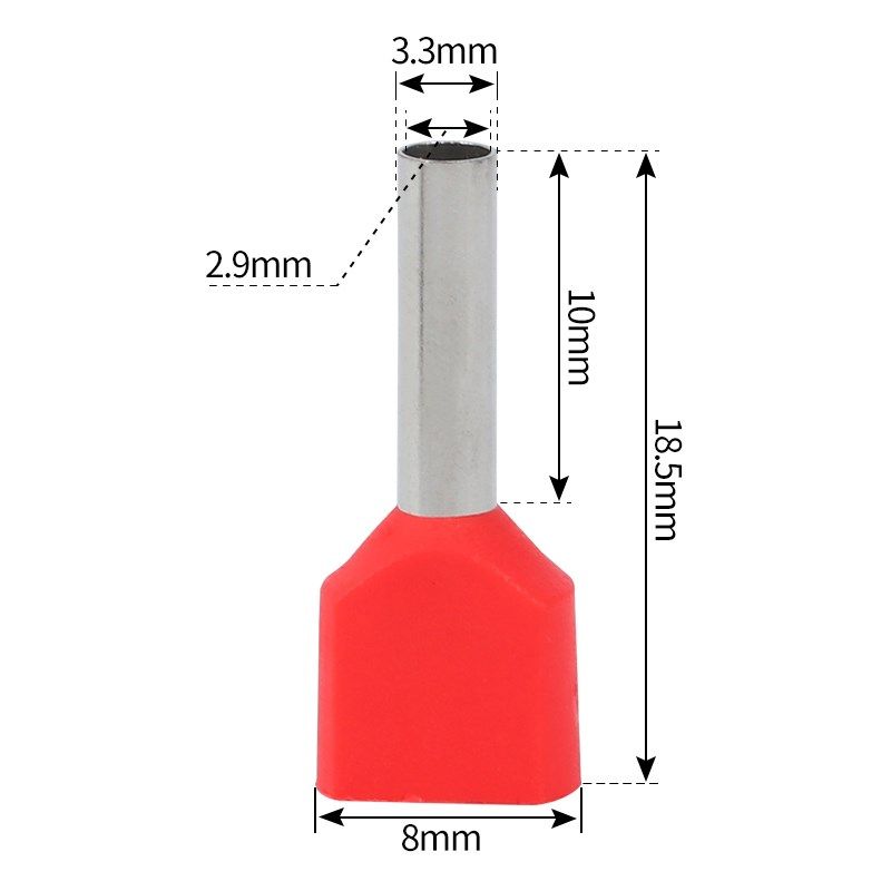 双线管型预绝缘端头TE2510紫铜冷压接线端子针管形线紫铜1000只