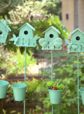 户外园艺装饰品铁艺摆件花园庭院别墅创意落地喂鸟景观饰品工艺品