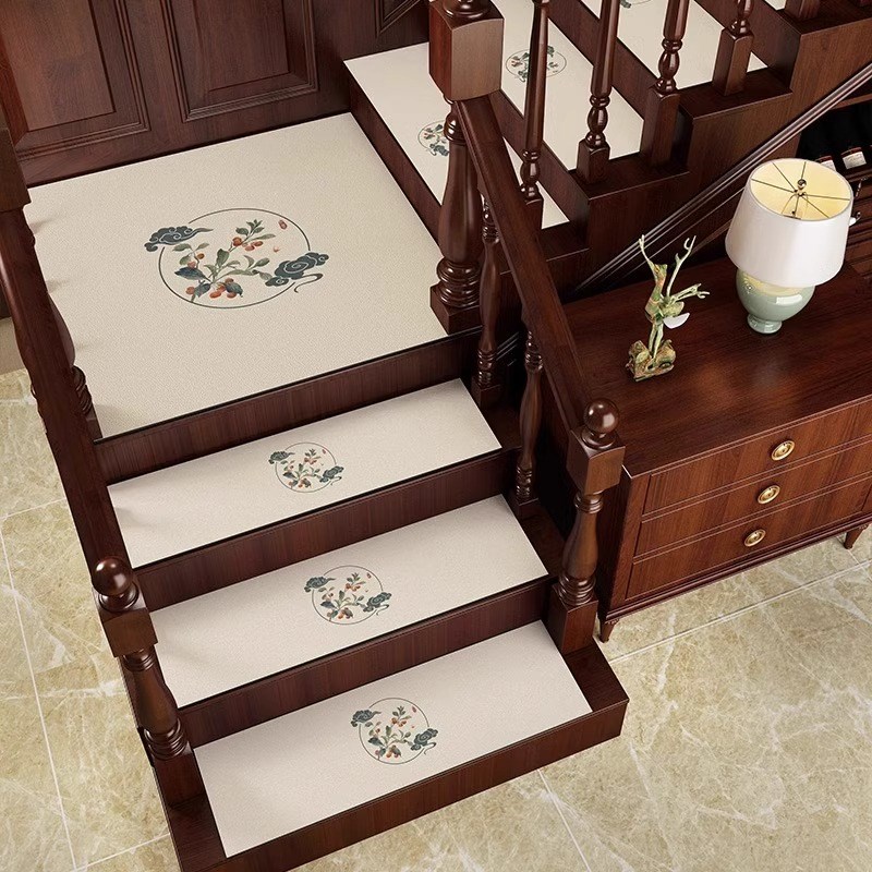 新中式硅藻泥实木地垫楼梯踏步垫可定制免胶自粘台阶家用防滑垫子