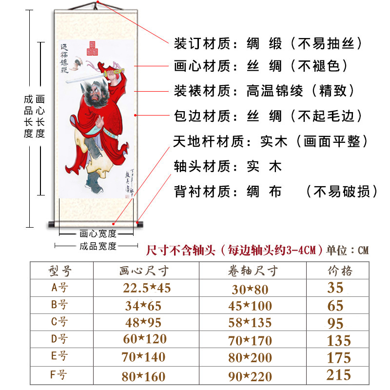客厅竖版钟馗画卷轴画朱砂国画赐福魁星画钟馗迎福玄关装饰画挂画