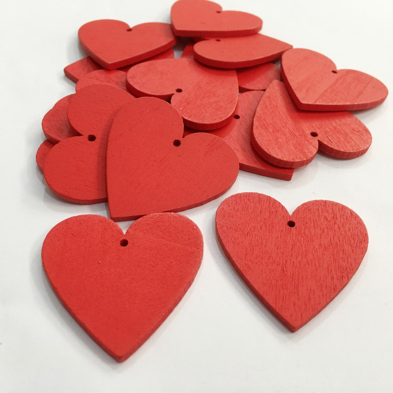 50粒/包40mm木质红色爱心木片桃心彩绘木挂件婚庆DIY手工辅料签名