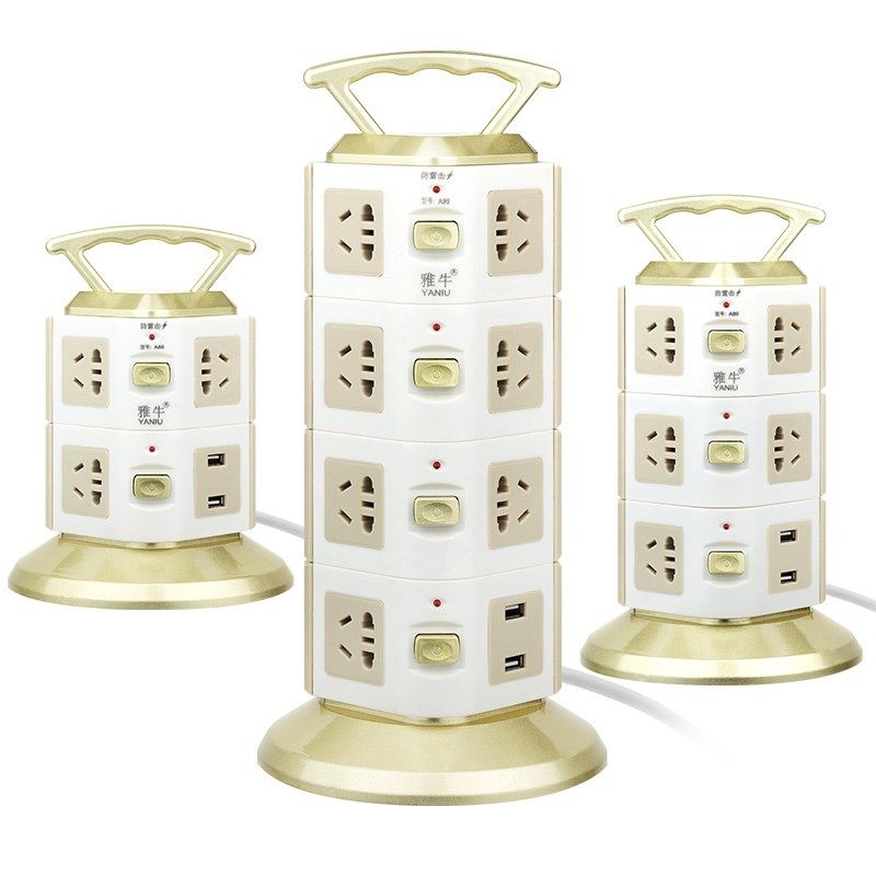 雅牛 塔式插座usb插排插线板智能立体多功能拖线板家用电源接线板
