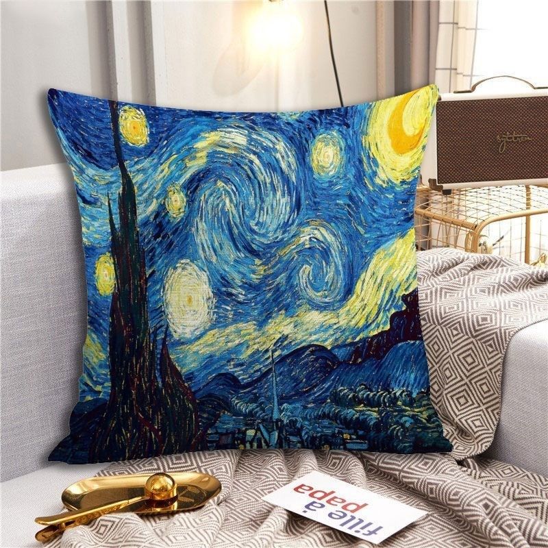 北欧新款十字绣梵高星空客厅沙发靠枕套自己线绣抱枕diy小件满绣