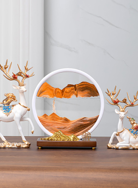 纯实木创意流沙画铜摆件沙漏解压客厅办公室酒柜装饰生日礼物乔迁