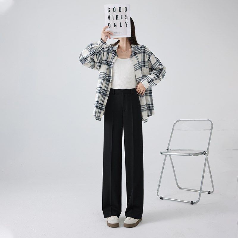 小个子显高显瘦高级感高腰窄版直筒正装垂感面试春秋西装裤女职业