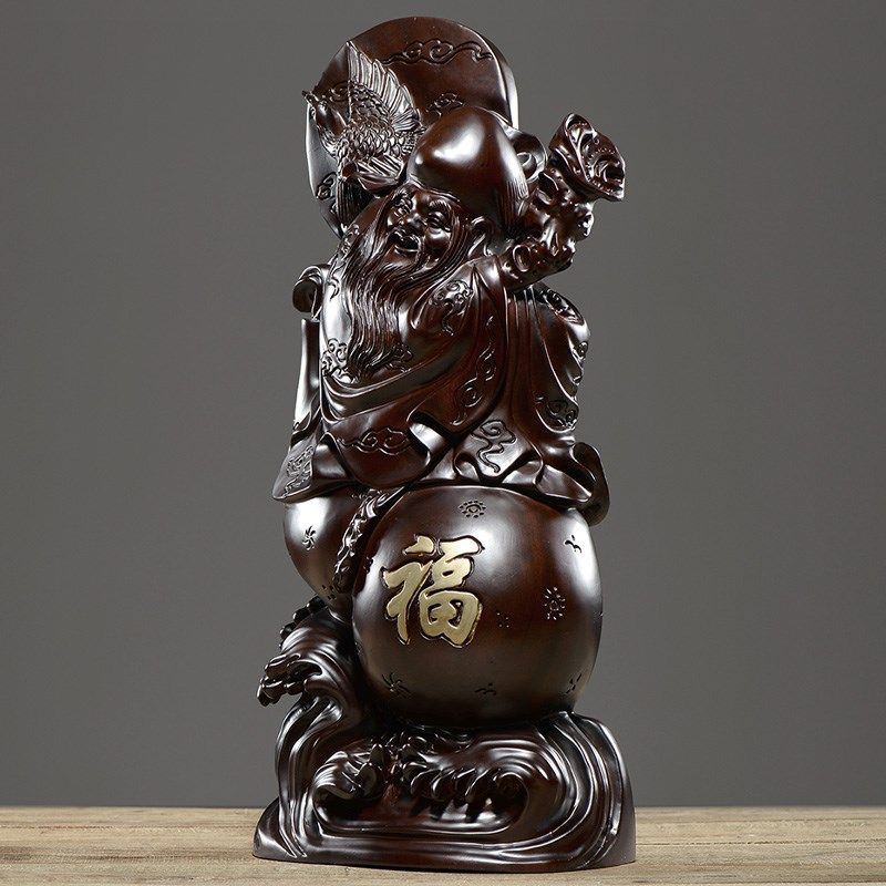 黑檀木雕老寿星公寿翁摆件实木质工艺品家居装饰生日祝寿贺寿礼品