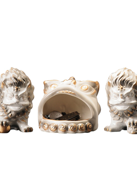 陶瓷新中式狮子一对客厅电视柜玄关摆件招财家居装饰品收纳放钥匙