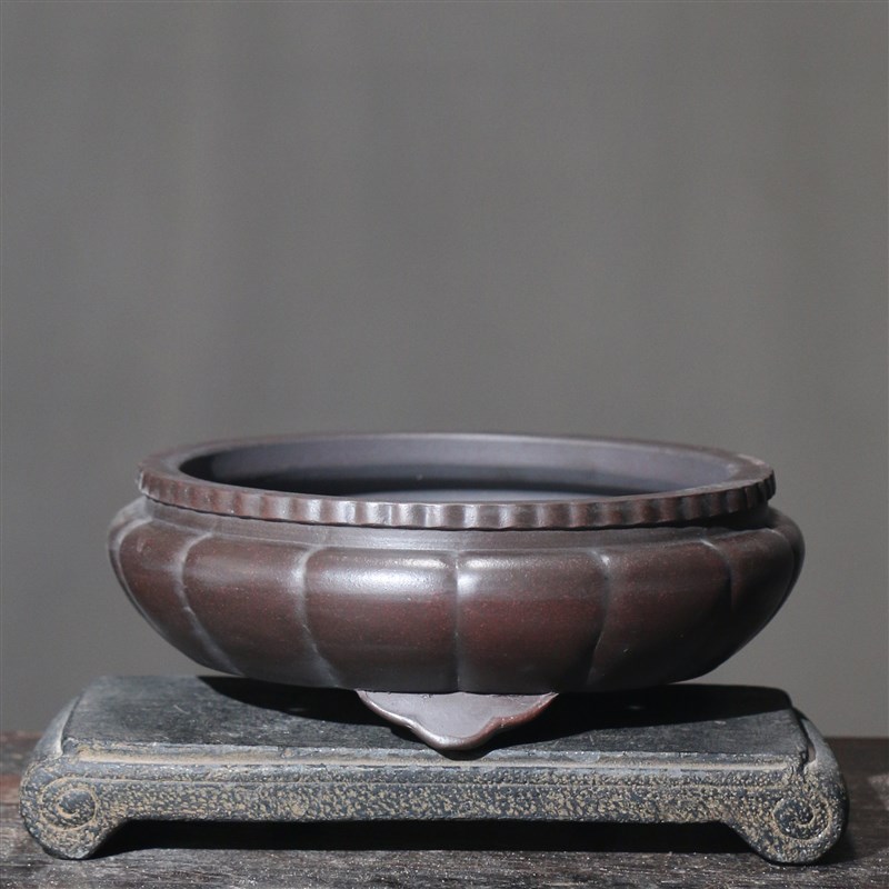 紫砂花盆莲花形盆景盆柴烧禅意仿古典桌面透气盆栽碗盆觅陶乡