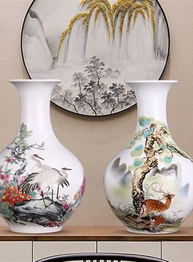 【鹤鹿同春】发光赏瓶工艺精湛夜光赏瓶景德镇陶瓷装饰品摆件文遗