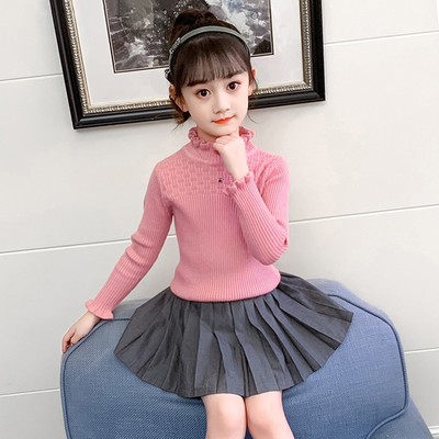 女童毛衣加绒加厚2021新款春秋装中大童洋气针织儿童半高领打底衫