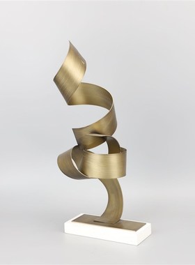 新中式金属大理石飘带摆件样板房售楼部卧室书房客厅桌面玄关饰品