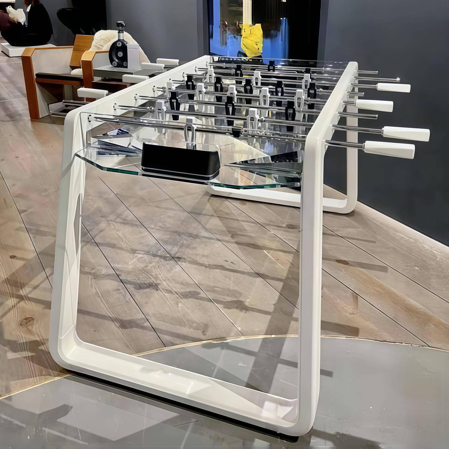 透明钢化水晶玻璃实木桌上足球机亚克力标准成人桌上足球台