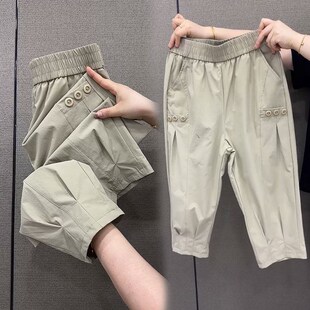 运动裤 宽松显瘦轻薄透气时尚 女高腰百搭休闲裤 冰丝速干七分哈伦裤