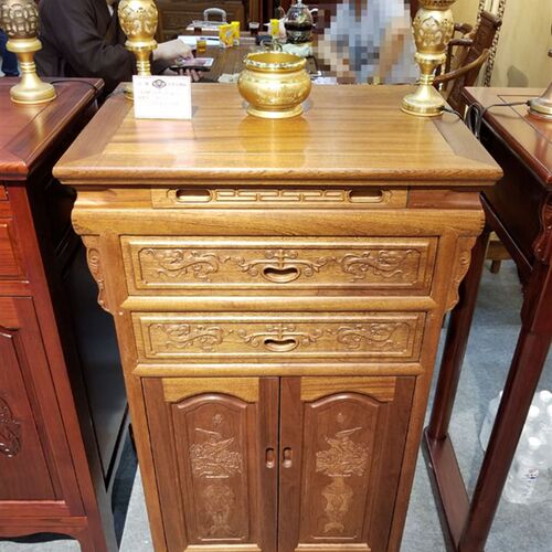 海鑫 中式原木色榆木描金浮雕A莲花拉柜宗汉桌神台供桌供台68