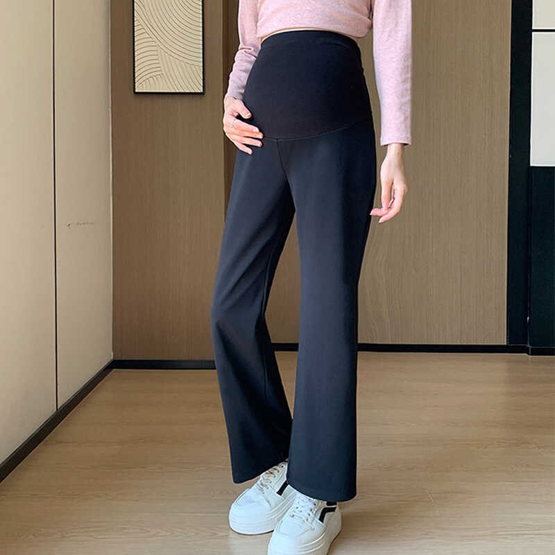春装新品外穿孕妇裤子直筒垂感微喇叭裤春秋职业孕妇装拖腹九分裤