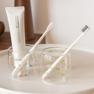 碎花刷牙漱口杯女牙杯高硼硅玻璃D牙缸洗手间家用小清新卫生间