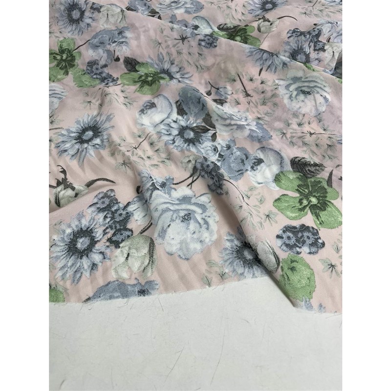 3米粉底印花珍珠纱雪纺布头 淑女气质柔软透气连衣裙上衣面料D438