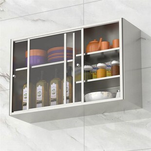 不锈钢浴室吊柜墙j壁柜推拉门厨房橱柜碗柜钢化玻璃阳台移门储物