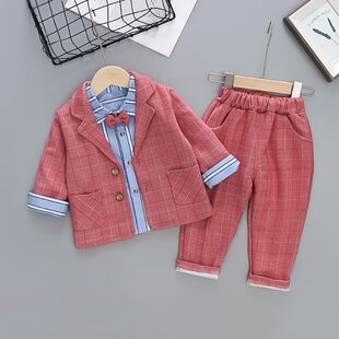 儿童西服秋冬季小童加厚西装三件套男宝宝英伦风周岁花童礼服套装
