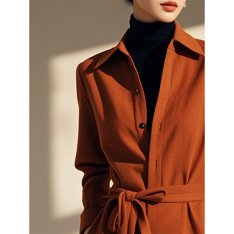 polo领磨毛衬衫连衣裙女2025年春秋新款高级感系带法式收腰A字裙