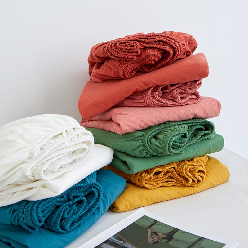 色织纯棉水洗棉床单 全棉双人素色1米8被单三件套