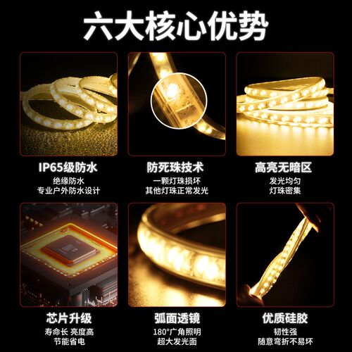 灯带led灯条超亮户外防水220v夜市摆摊高压带店铺商用室外氛围灯