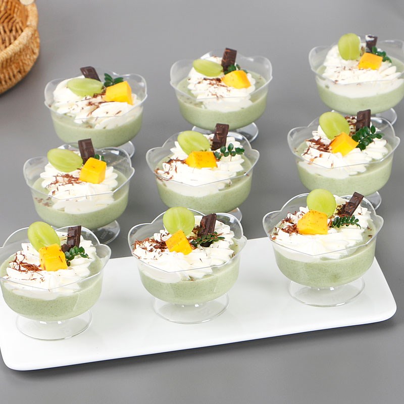 高脚荷花慕斯杯甜品台莲花木糠杯果冻酸奶一次性冰淇淋创意透明杯