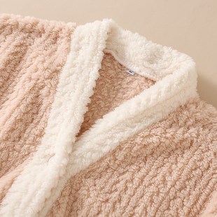 加绒加厚法兰绒浴袍睡衣家居服 冬款 珊瑚绒睡袍女秋冬季 睡裙长款