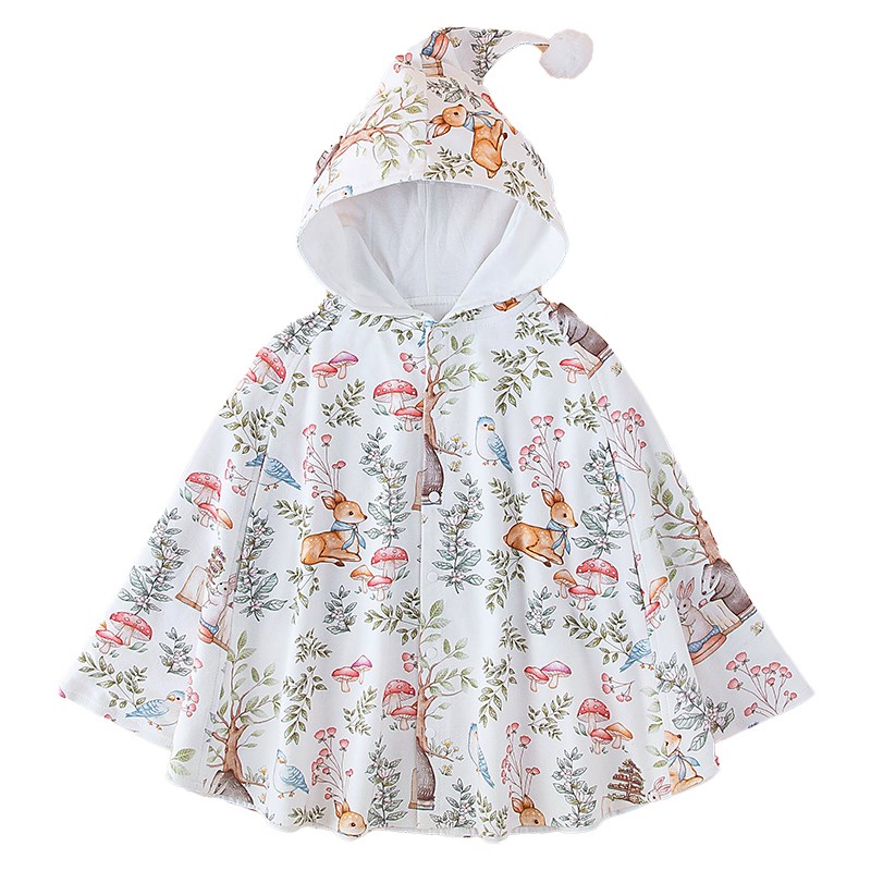 婴儿披肩连帽春秋季纯棉宝宝披风女外套超萌小公主斗篷防风外出服