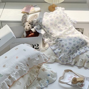 a类全棉纱布卡通儿童枕套纯棉30x50花边35x55宝宝乳胶枕芯套40x60