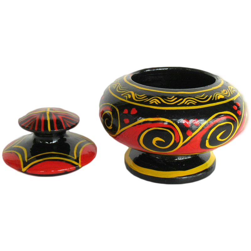 四川大凉山西昌特产彝族民间漆器彩绘手工艺品特色带盖首饰盒小号