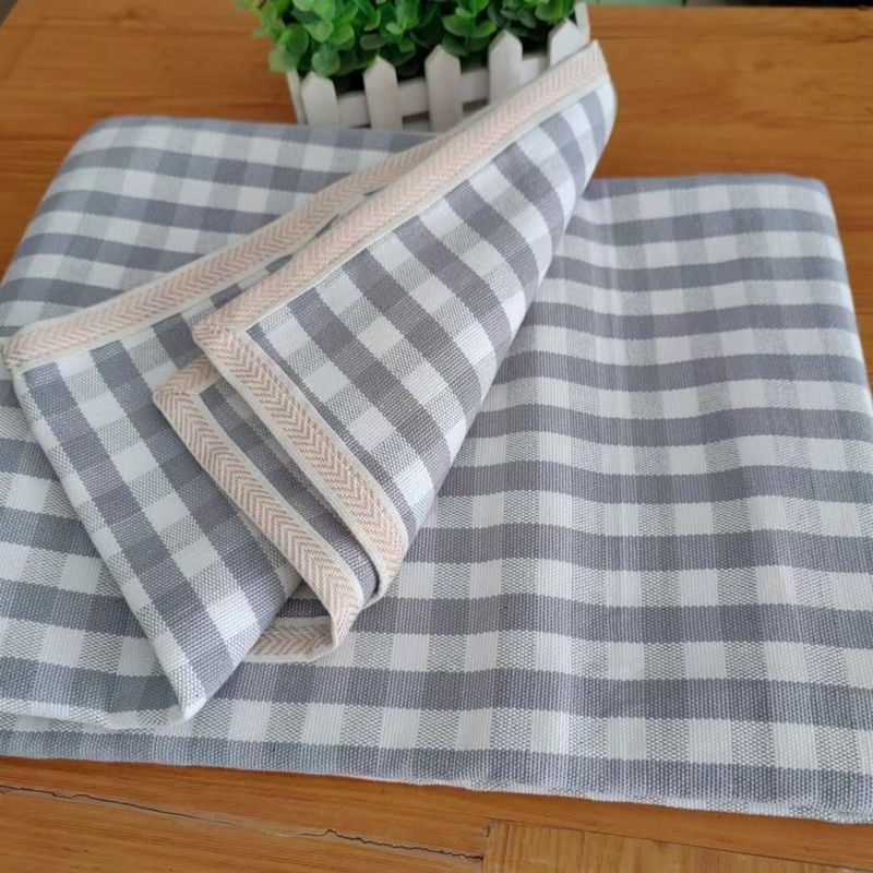 四季适用纯棉老粗布加厚凉席床单学生单人双人双面线毯加枕巾套件