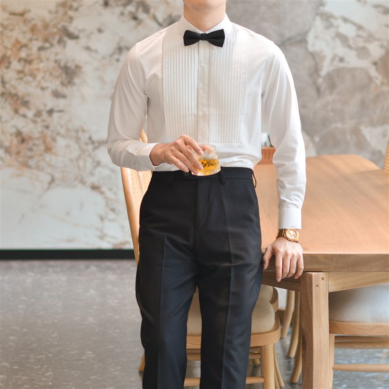 高定法式休闲商务主持宴会礼服衬衫男英伦白色长袖晚宴婚礼衬衣潮