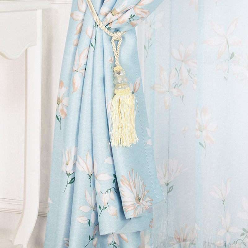 韩式小清新款加厚遮光窗帘布料田园飘窗卧室阳台客厅窗帘成品定制