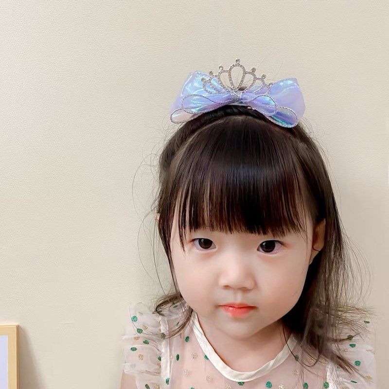韩国儿童人鱼姬皇冠蝴蝶结发夹宝宝顶夹公主甜美七彩色发卡发饰潮