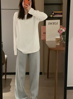 VASSE 云朵磨绒 双面磨毛加厚百搭基础款圆领套头白色长袖T恤打底