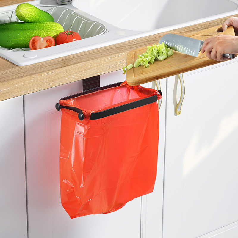 铝合金免打孔门背式垃圾袋支架 厨房塑料袋挂架挂钩整体橱柜垃圾