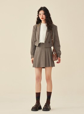 PIT复古法式设计感彩条百褶半身裙女2024秋装新款高腰显瘦a字短裙