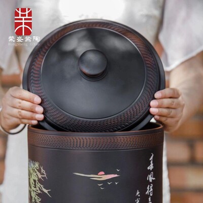 建水紫陶茶叶罐陶瓷储茶罐家用密封罐防潮存普洱茶11饼茶缸高档新
