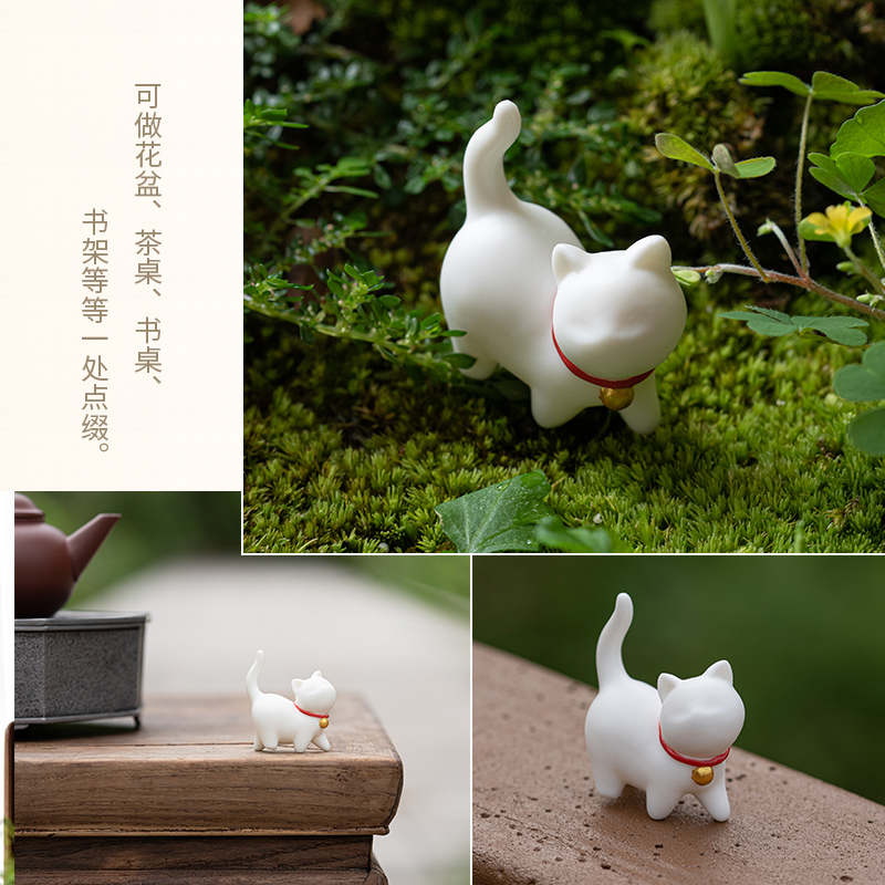 白瓷萌小猫可爱茶宠摆件茶玩小摆设陶瓷摆件纸镇笔架笔搁送礼猫咪