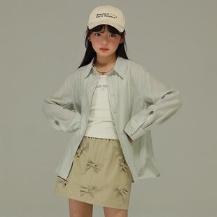 小女森女童夏季薄款蝴蝶结工装短裙儿童松紧腰a字裙裤卡其半身裙