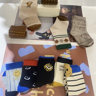 2024小黑托昵尼秋冬男女童五双装袜子不起球无骨精梳棉1-15岁